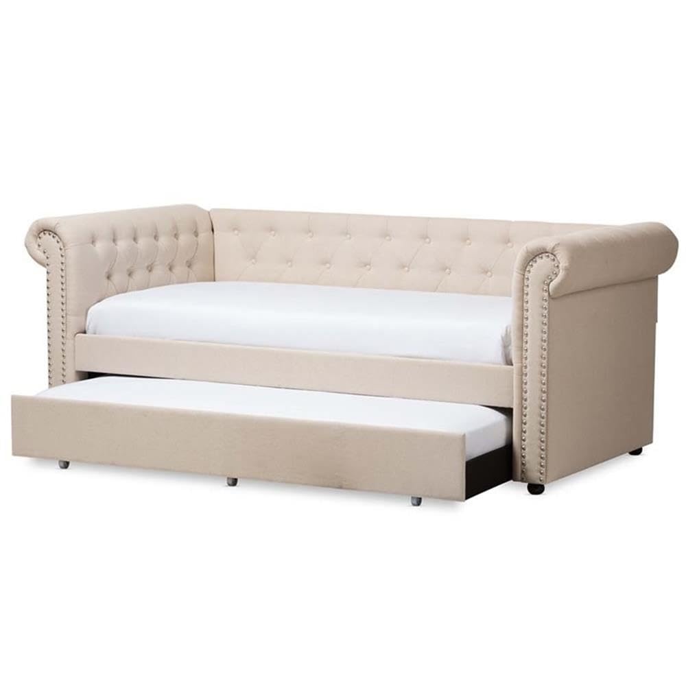 Light Beige Upholstered Twin Daybed with Trundle Z8824
