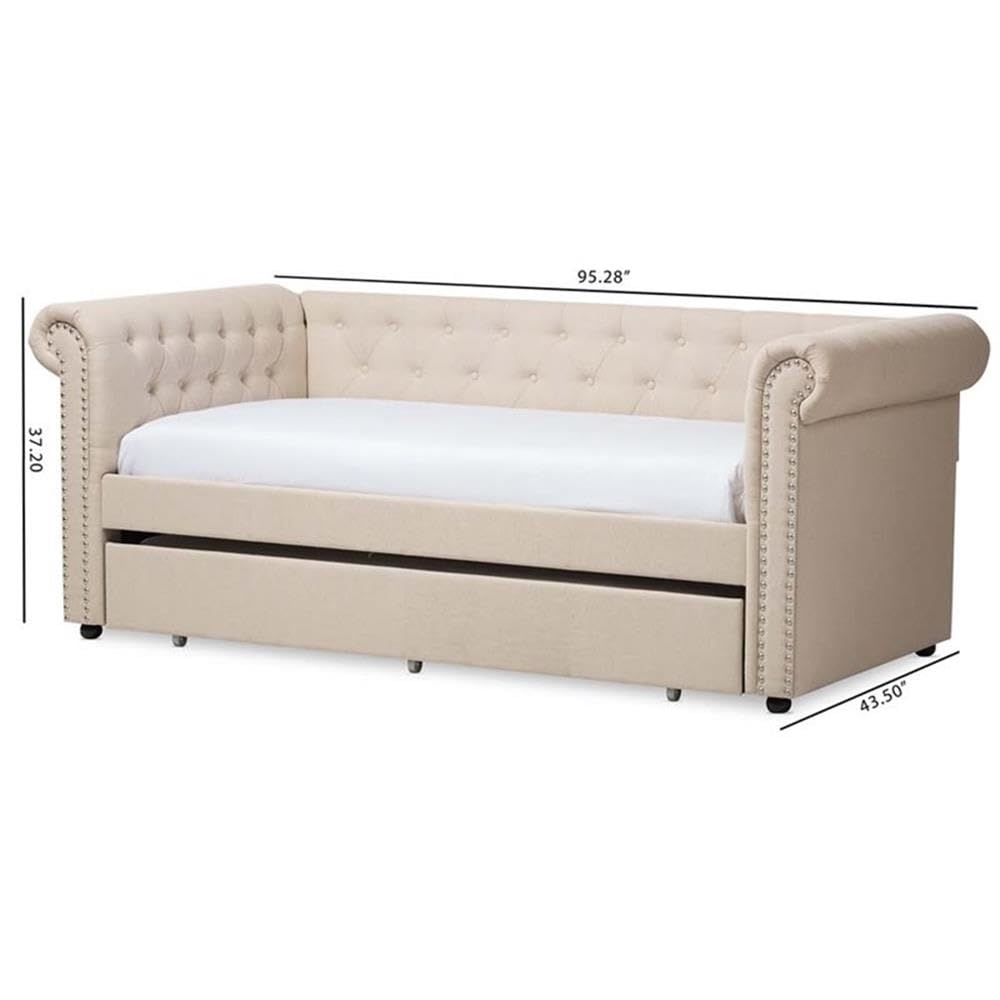 Light Beige Upholstered Twin Daybed with Trundle Z8824