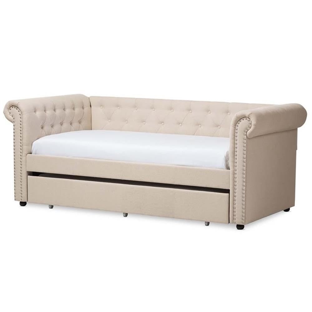 Light Beige Upholstered Twin Daybed with Trundle Z8824