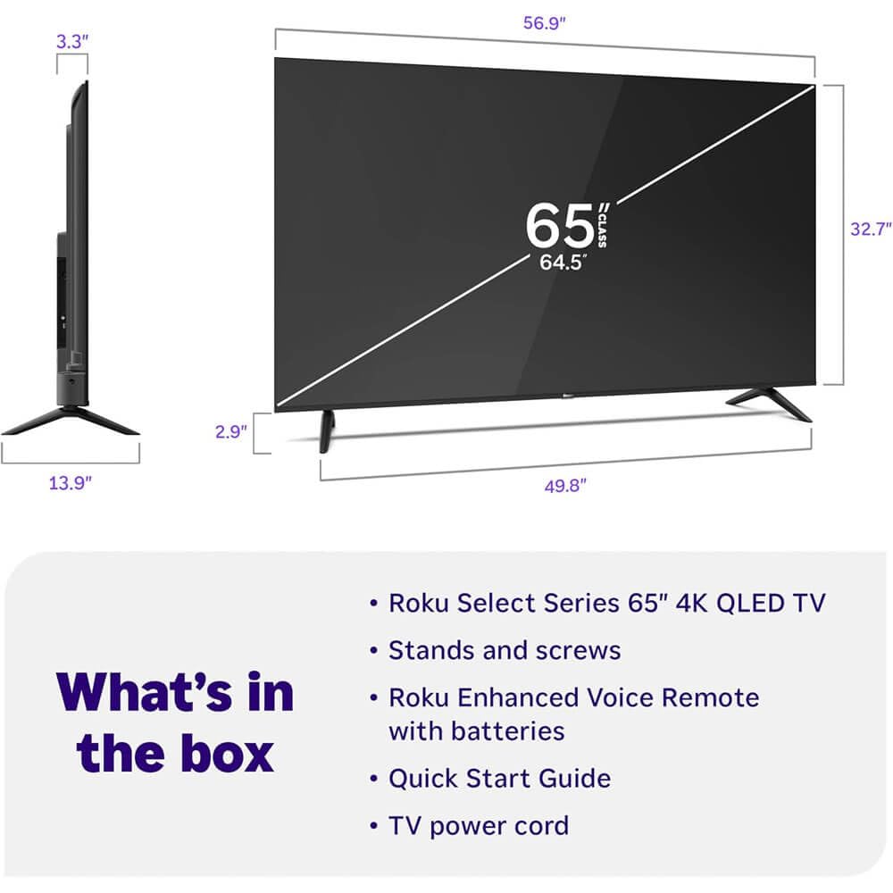 65" 4K QLED Smart TV with HDMI Cable A15007