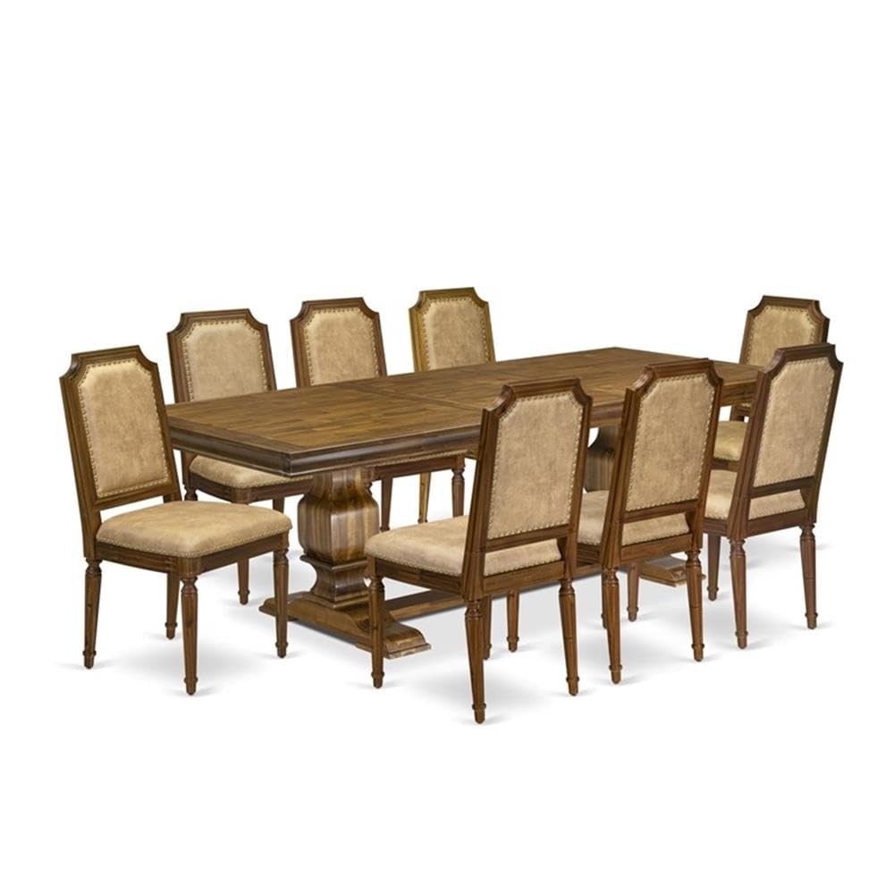9-Piece Acacia Wood Dining Set with Beige PU Leather Chairs L277005