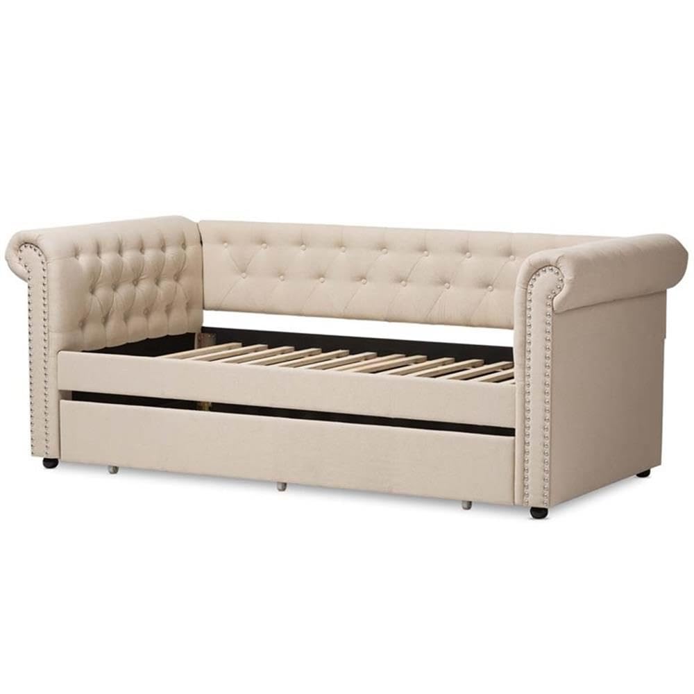 Light Beige Upholstered Twin Daybed with Trundle Z8824