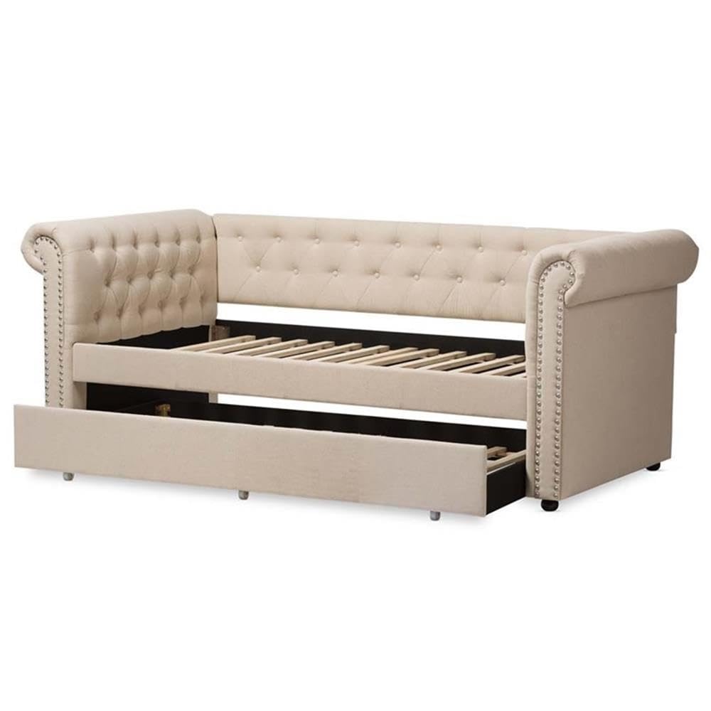 Light Beige Upholstered Twin Daybed with Trundle Z8824