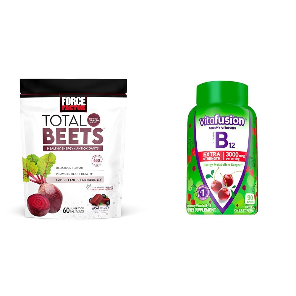 Beetroot Chews and B12 Gummies, 90 Count Cherry Flavor K383