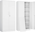 White Metal Storage Cabinet with 2 Doors and 5 Adjustable Shelves T887955