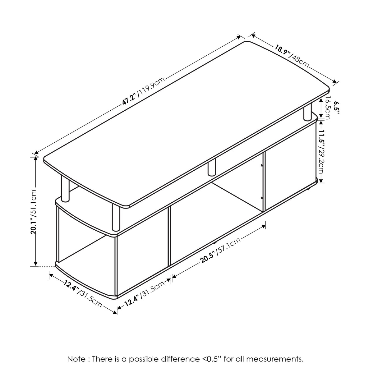 3-Tier TV Stand with Open Shelf up to 50 Inch F78864