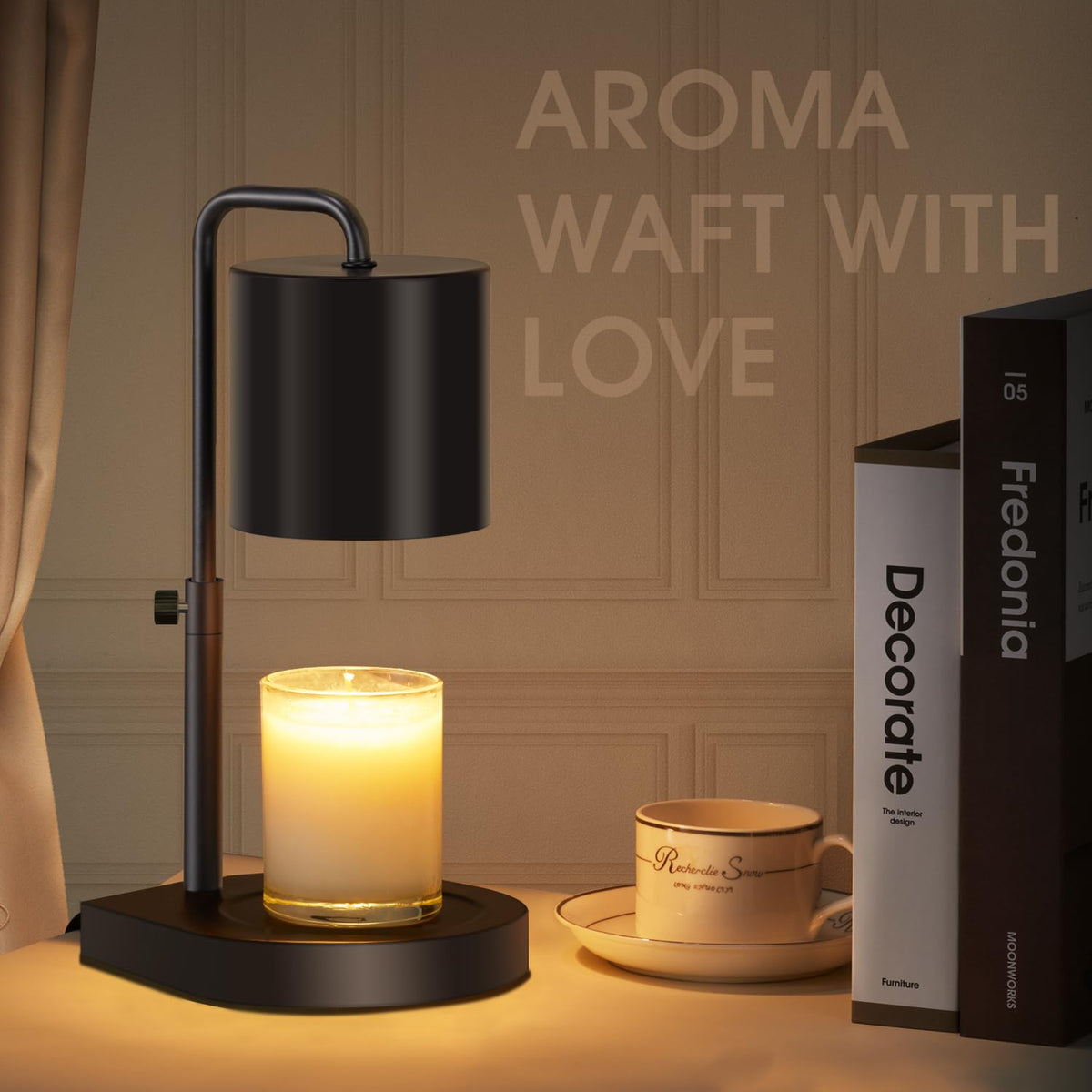Black Adjustable Height Dimmable Candle Warmer Lamp with Timer F950957