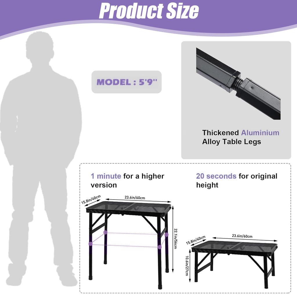 Black Adjustable Folding Camping Table Y4692