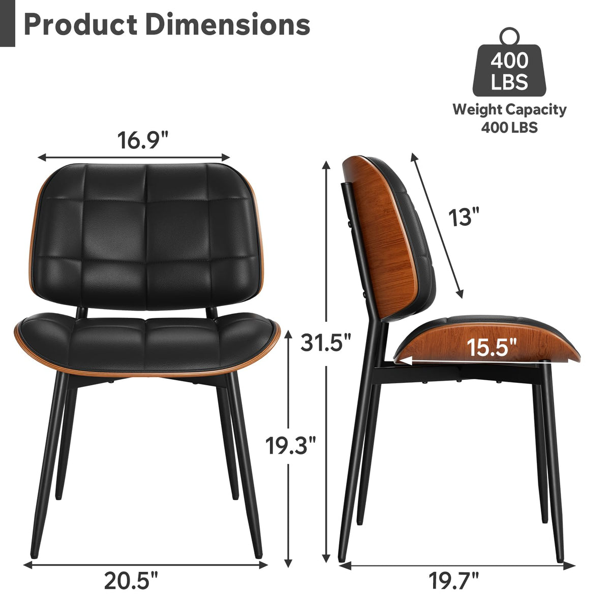 Black Faux Leather Dining Chairs Set of 4 Z382