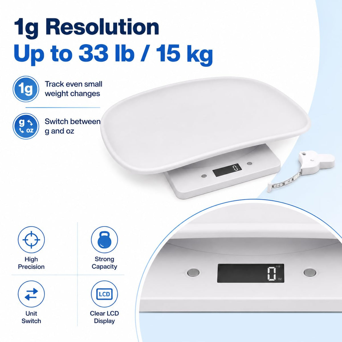 Digital Pet Scale with 1g Resolution and Tape Measure L256