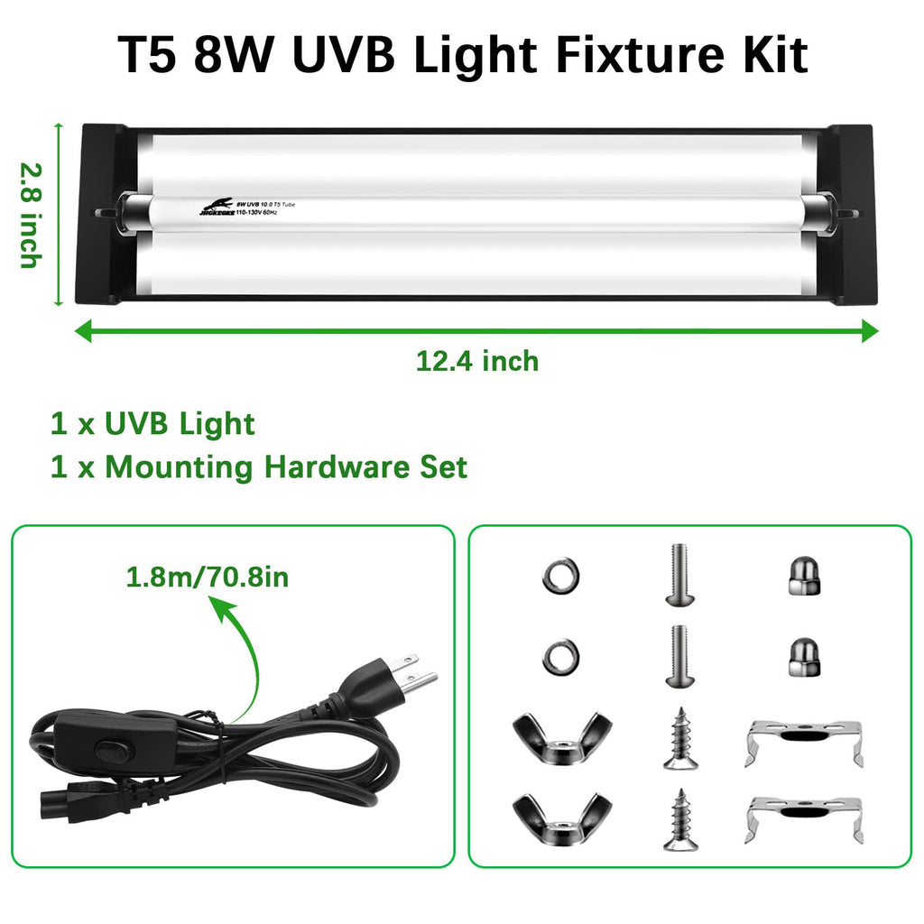 8W UVA UVB Reptile Light Fixture Combo Kit X82033