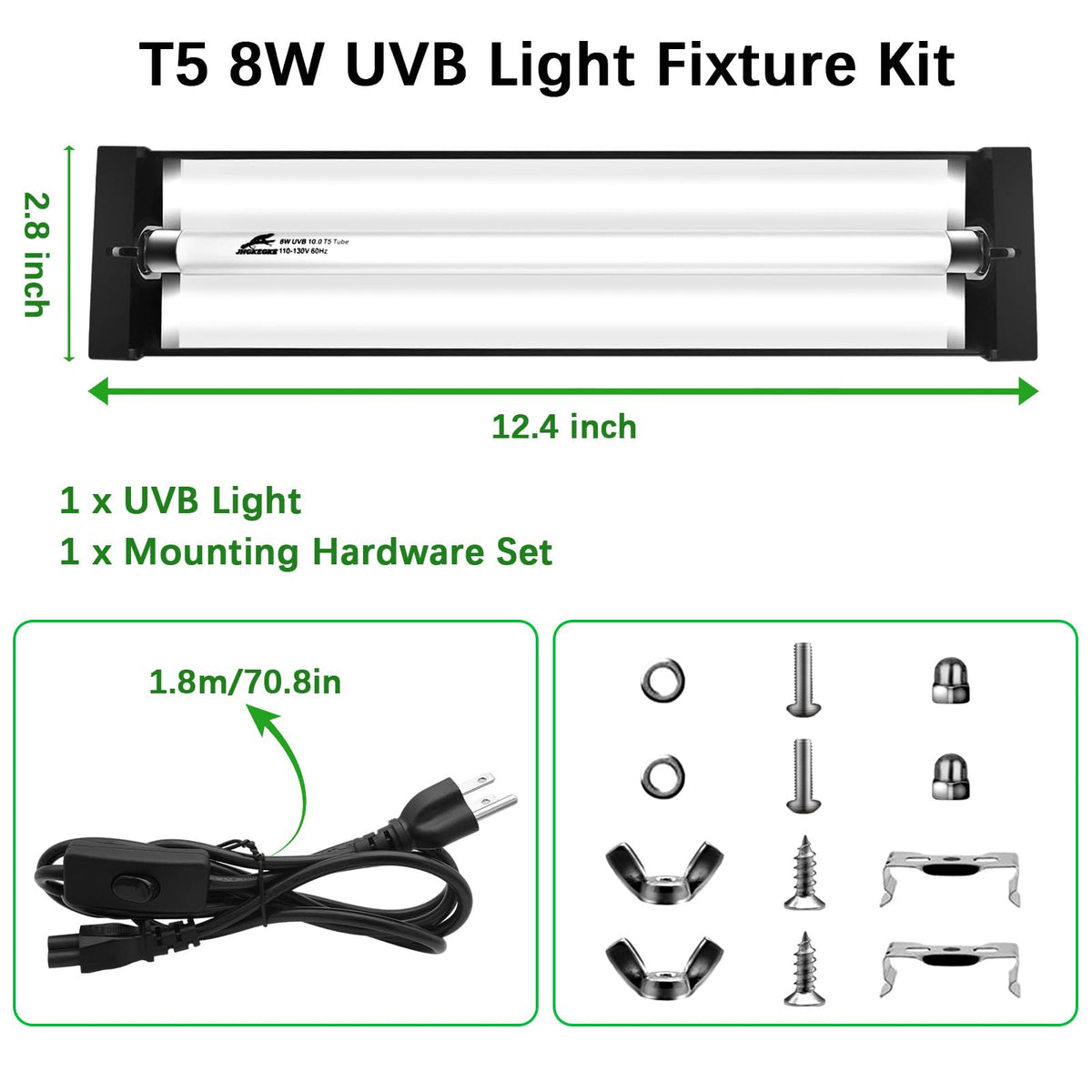 8W UVA UVB Reptile Light Fixture Combo Kit X82033