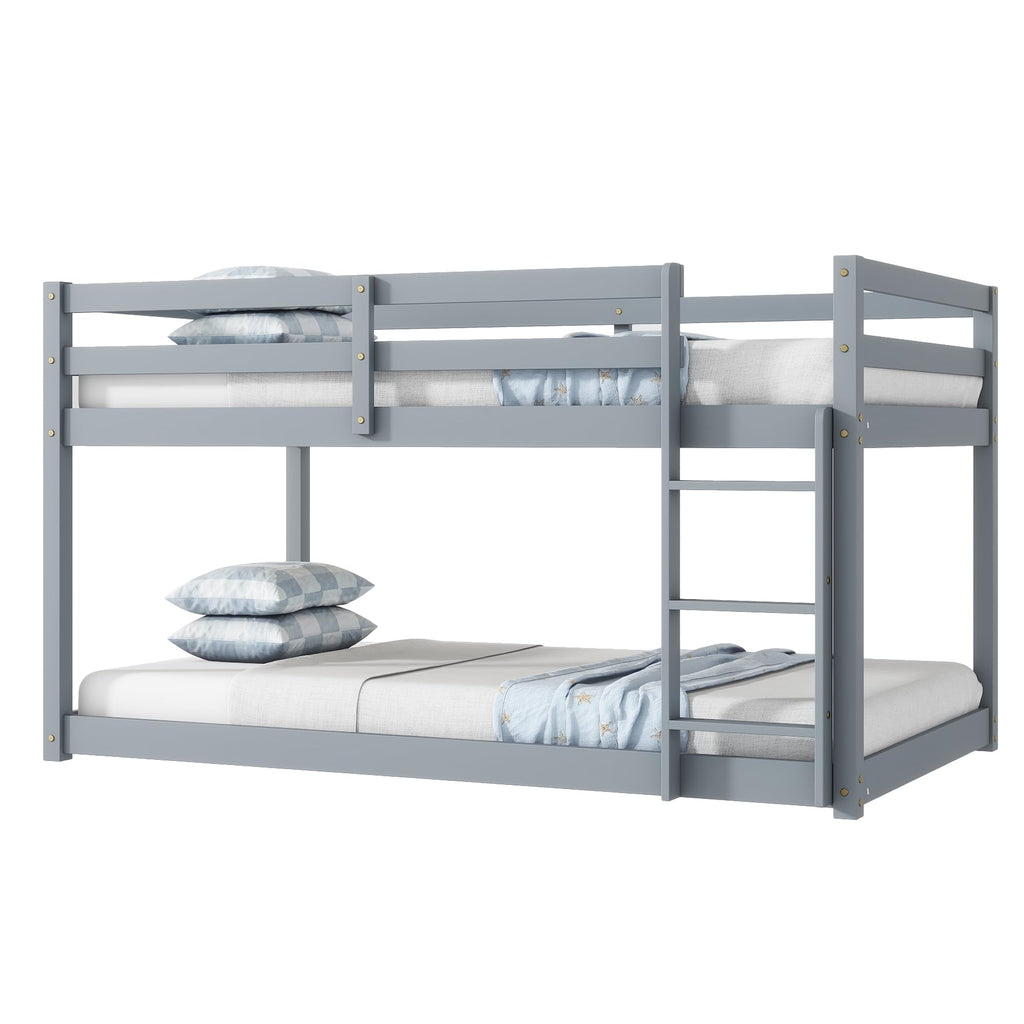 Twin Over Twin Solid Wood Bunk Bed with Ladder and Guardrails Y753