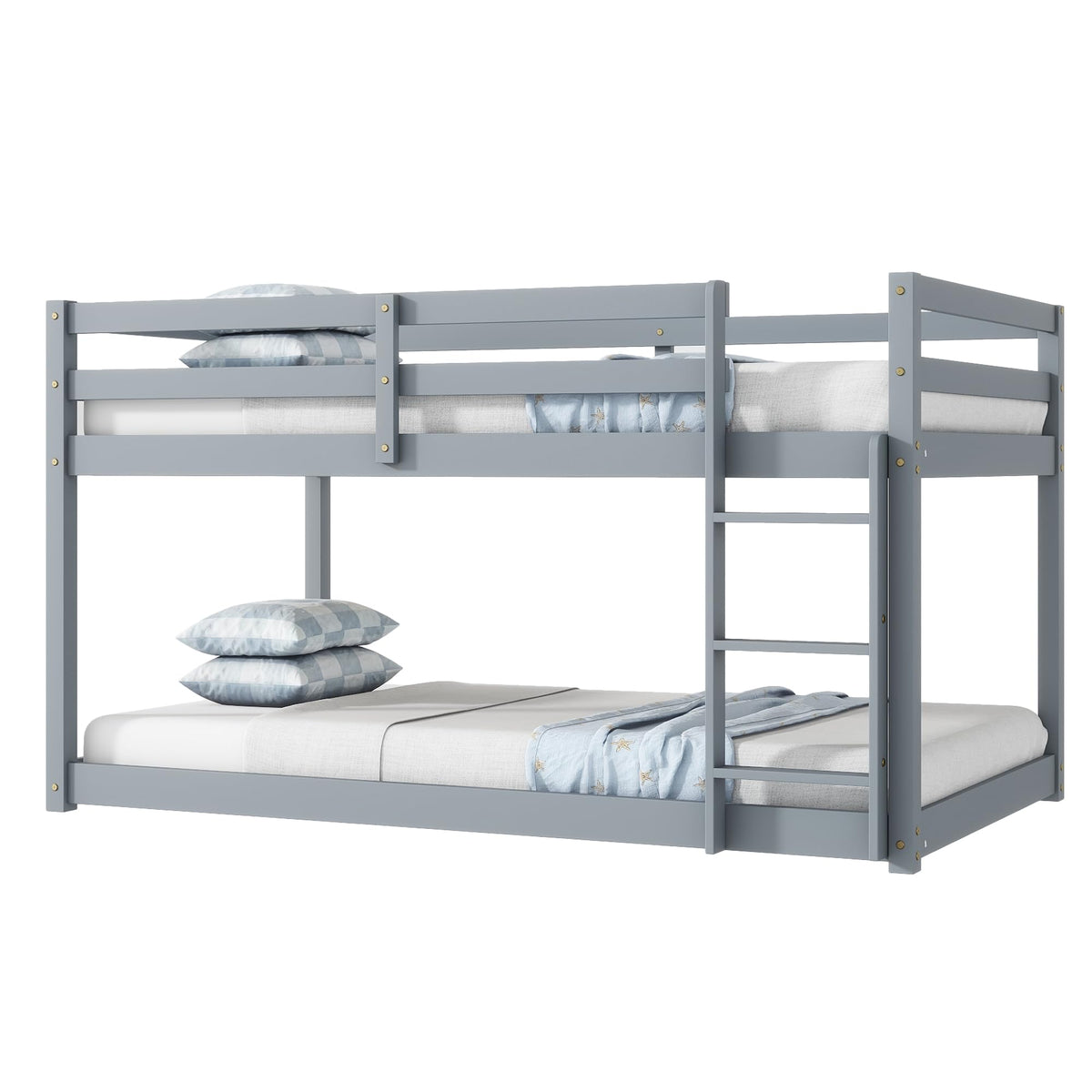 Twin Over Twin Solid Wood Bunk Bed with Ladder and Guardrails Y753