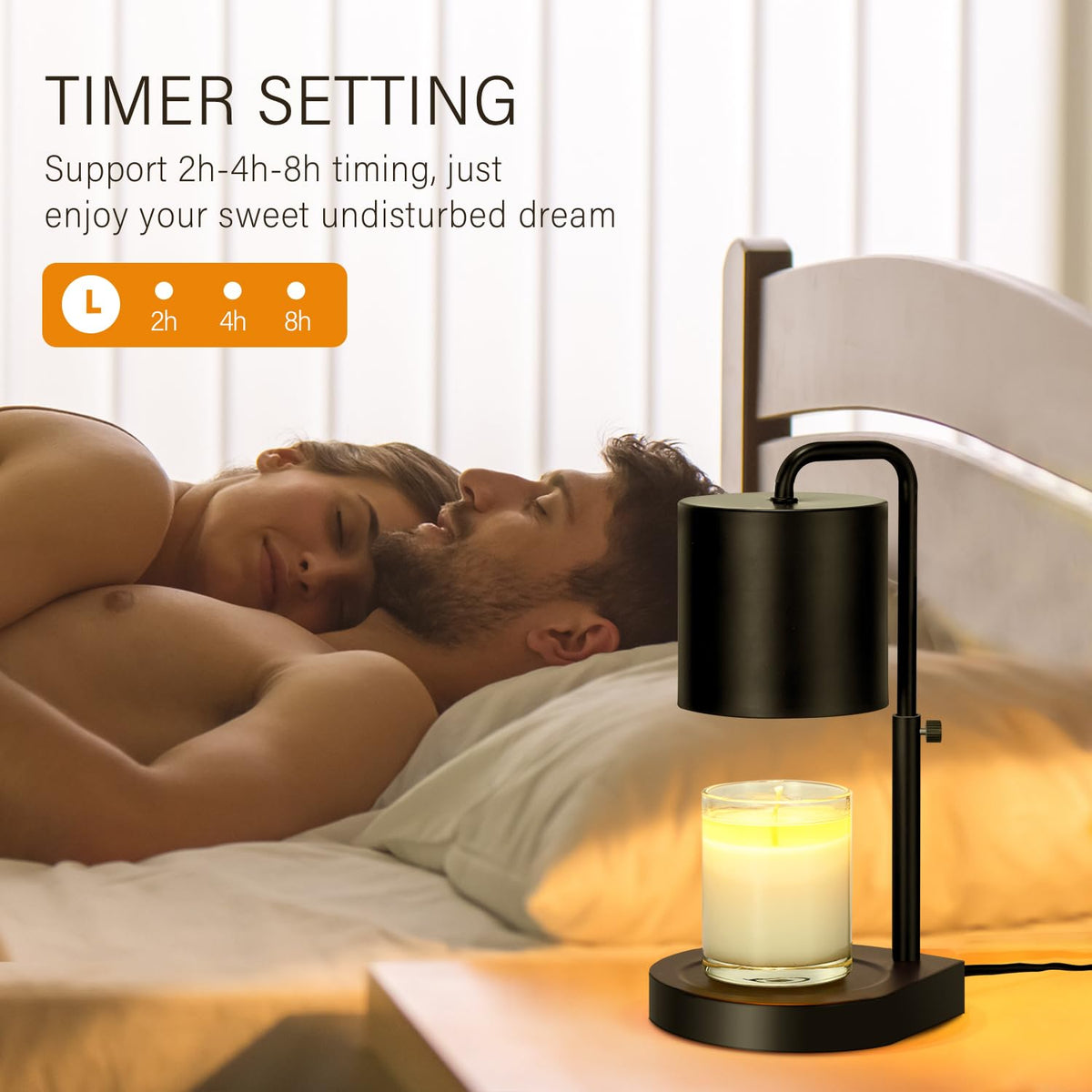 Black Adjustable Height Dimmable Candle Warmer Lamp with Timer F950957