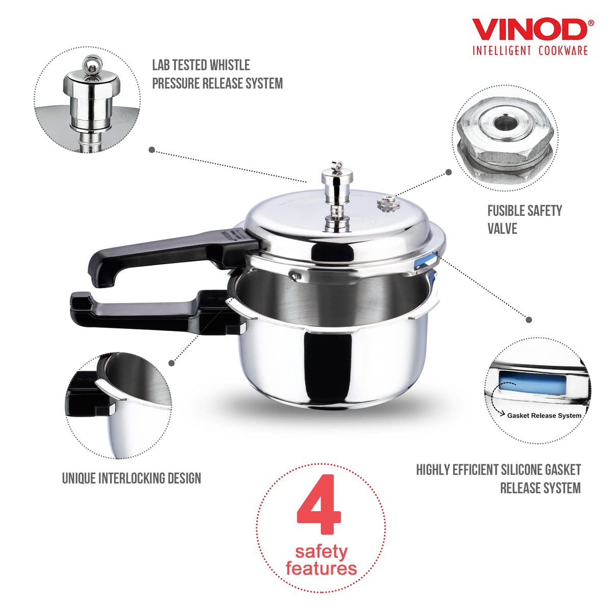 Stainless Steel Pressure Cooker, Outer Lid, 2 Litre K42937