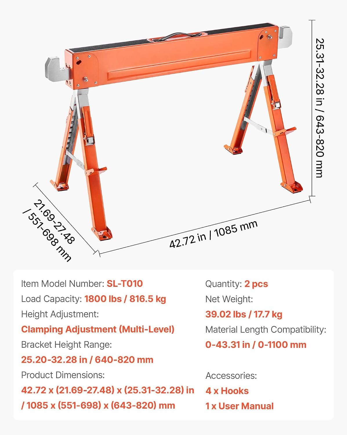 2-Pack Adjustable Folding Saw Horses L335
