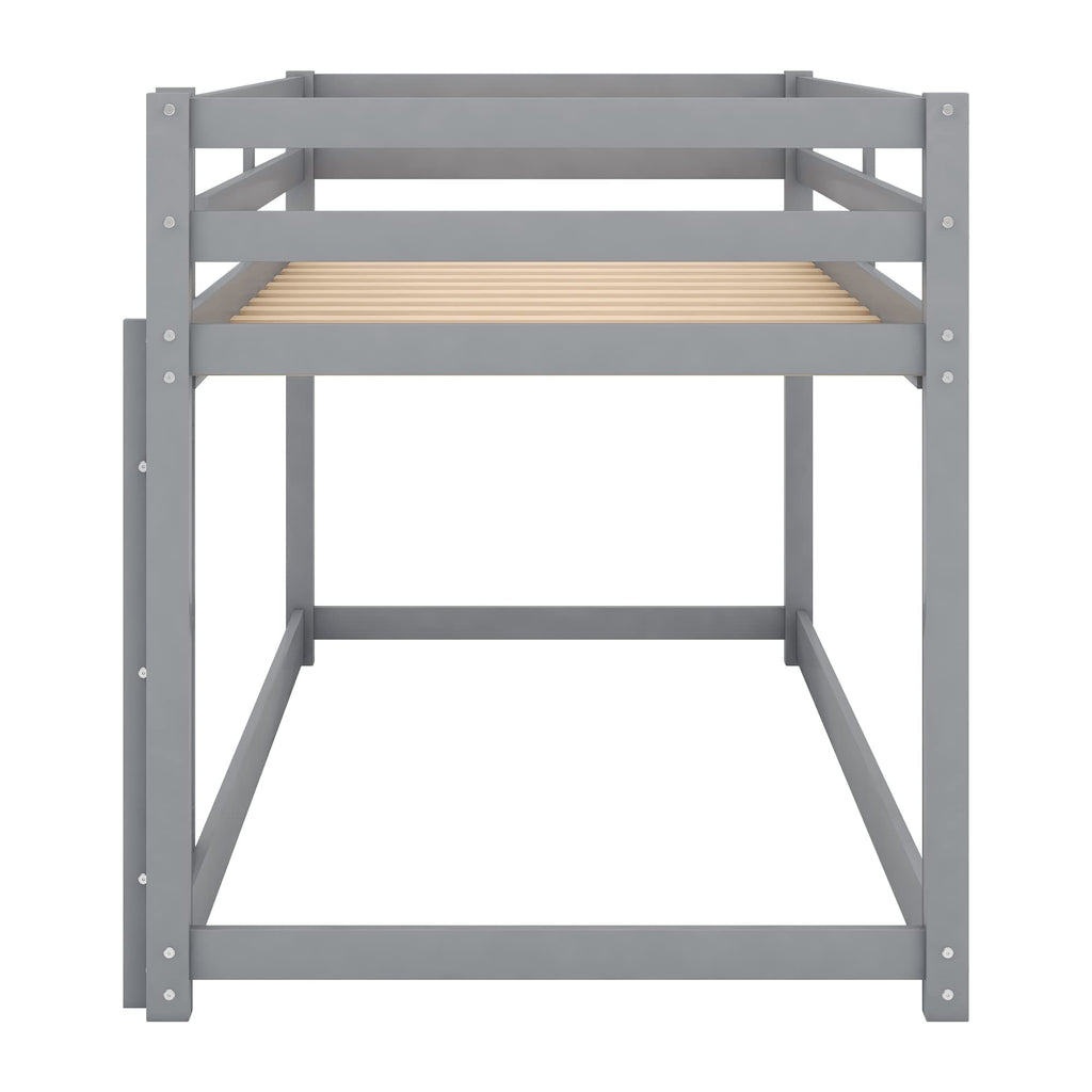 Twin Over Twin Solid Wood Bunk Bed with Ladder and Guardrails Y753