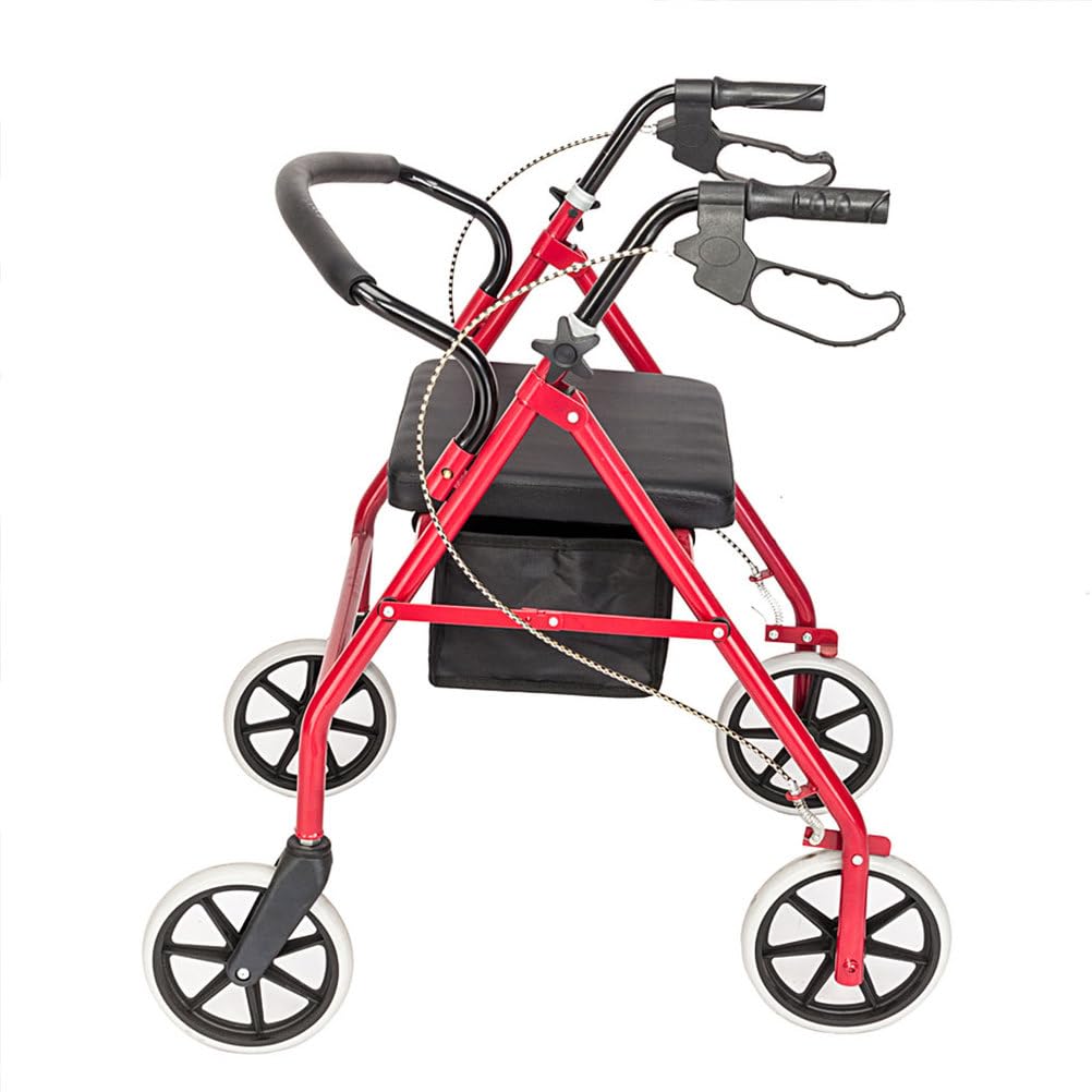 Lightweight Foldable Steel Rollator Walker with Seat, 8" Wheels, Red R597