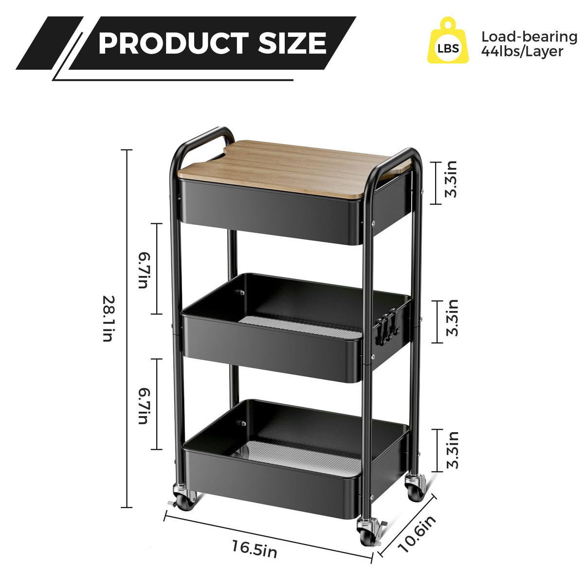 3-Tier Rolling Metal Utility Cart R83257