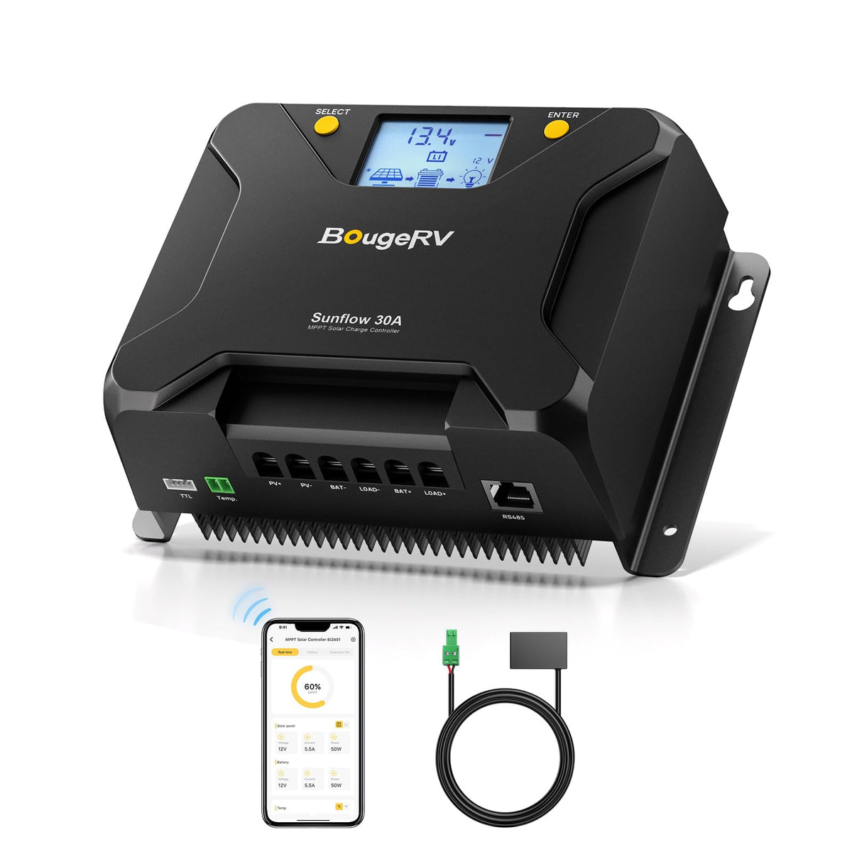 30A MPPT Solar Charge Controller with APP Control W13807