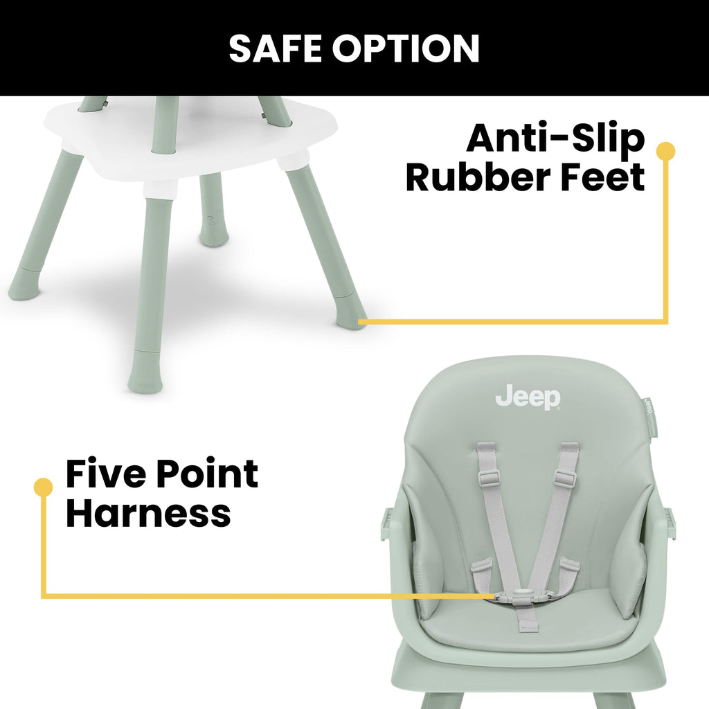 6-in-1 High Chair Converts to Stool Booster Seat Toddler Chair Activity Table and Desk and Chair Sage Green G7733