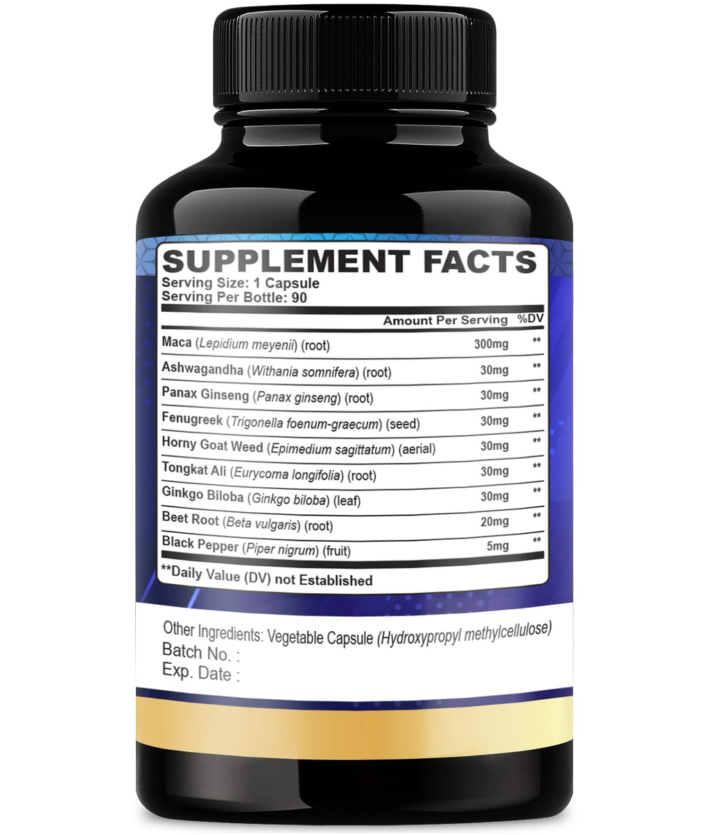 Maca Root Ashwagandha Panax Ginseng Supplement 90 Capsules O13189