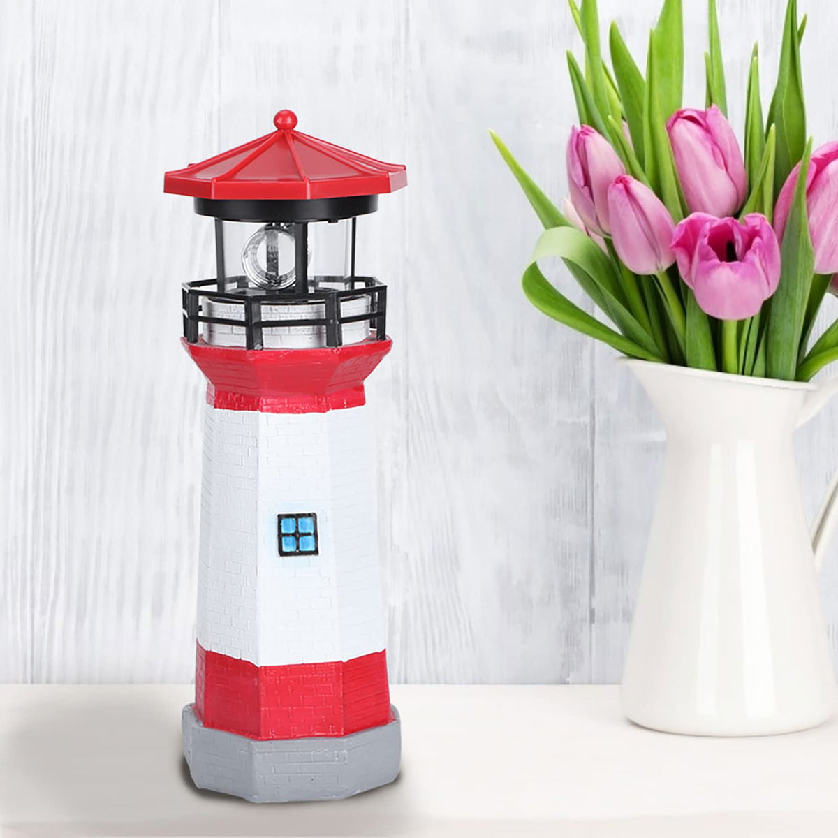 Solar Powered Rotating LED Lighthouse J1674