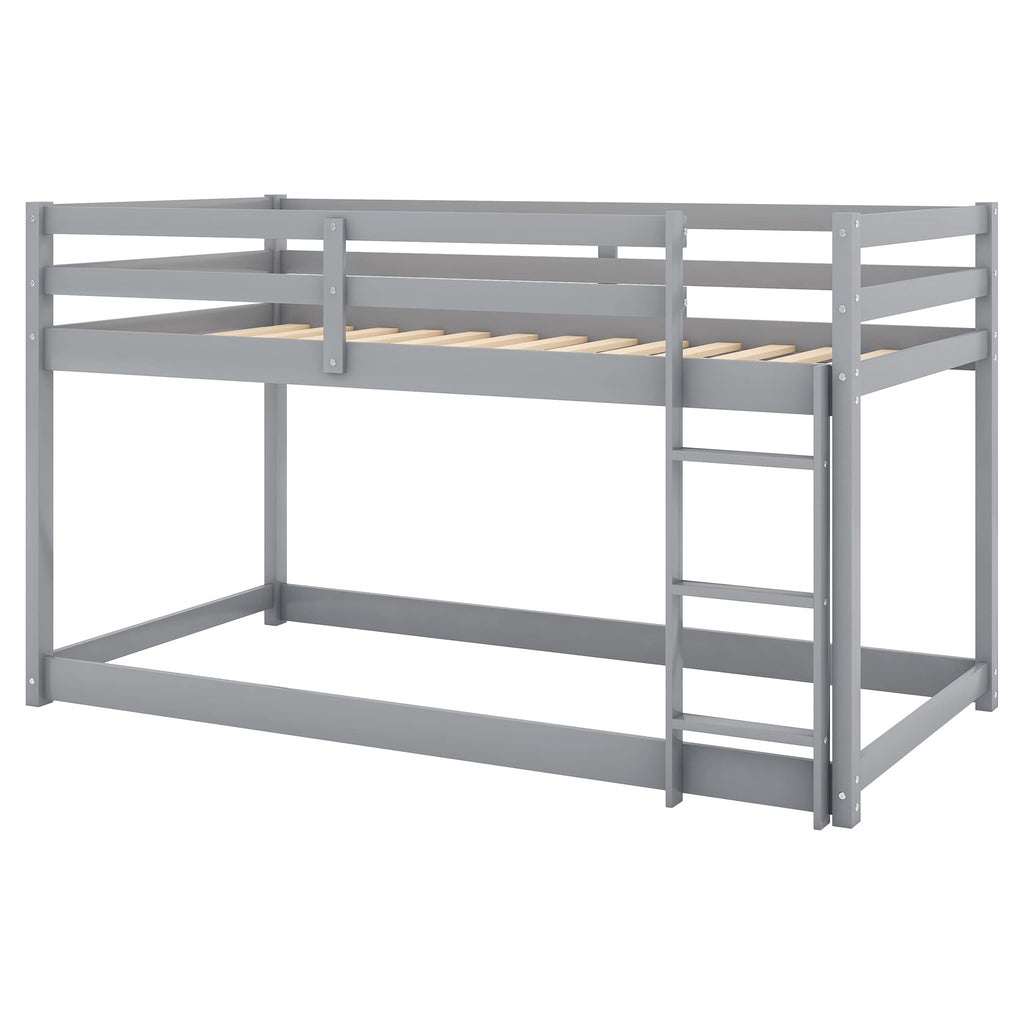 Twin Over Twin Solid Wood Bunk Bed with Ladder and Guardrails Y753