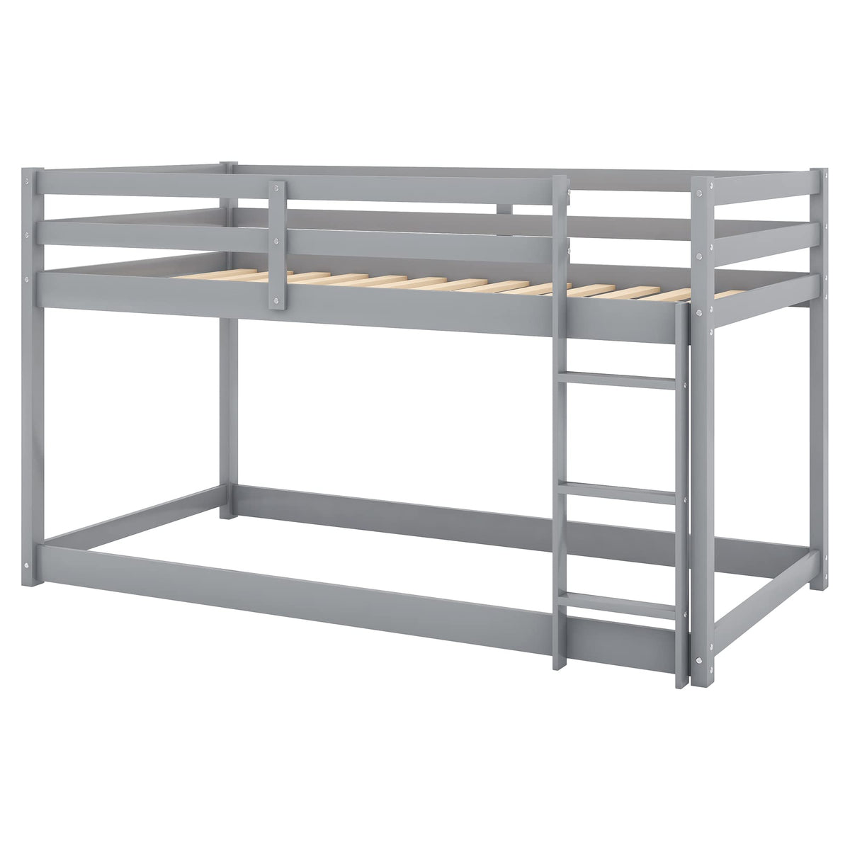 Twin Over Twin Solid Wood Bunk Bed with Ladder and Guardrails Y753