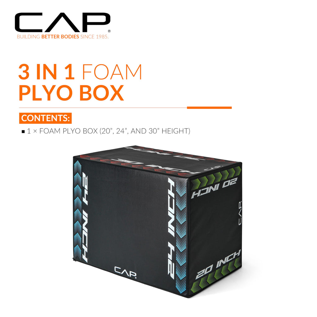 3-in-1 Foam Plyometric Jump Box, 20/24/28-Inch Heights, Black B597183
