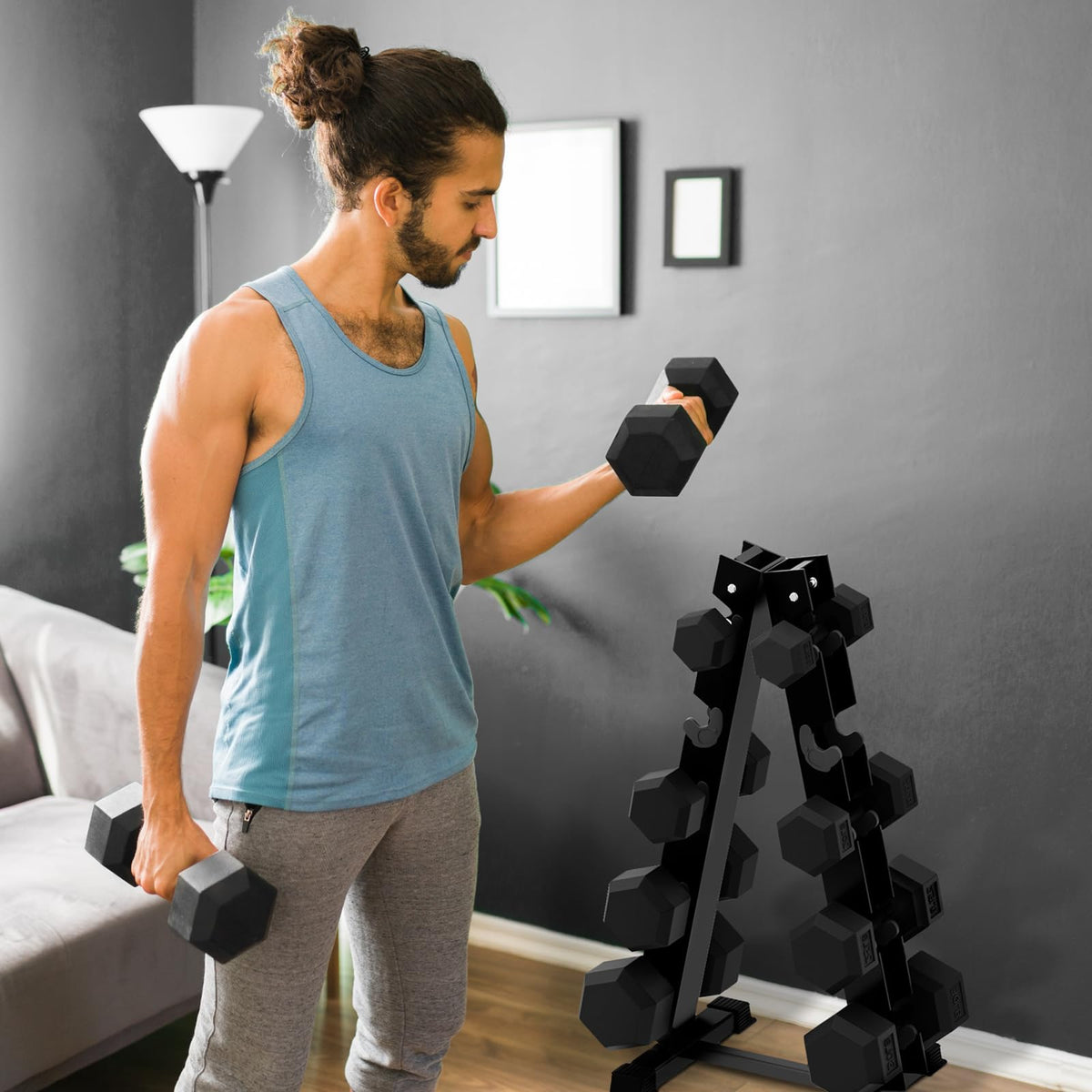 Rubber Coated Hex Dumbbell Set O3270