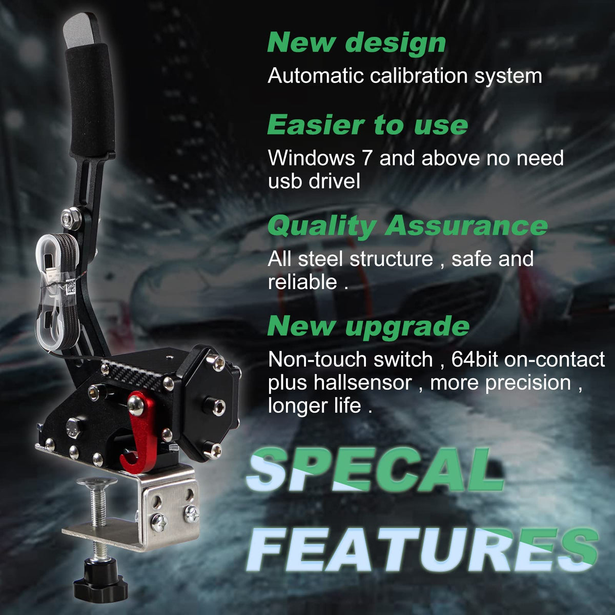 2-in-1 USB Handbrake with Hall Sensor and Clamp R848