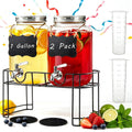 1 Gallon Glass Drink Dispenser with Stand, 2 Pack Beverage Dispenser with Spigot H59180