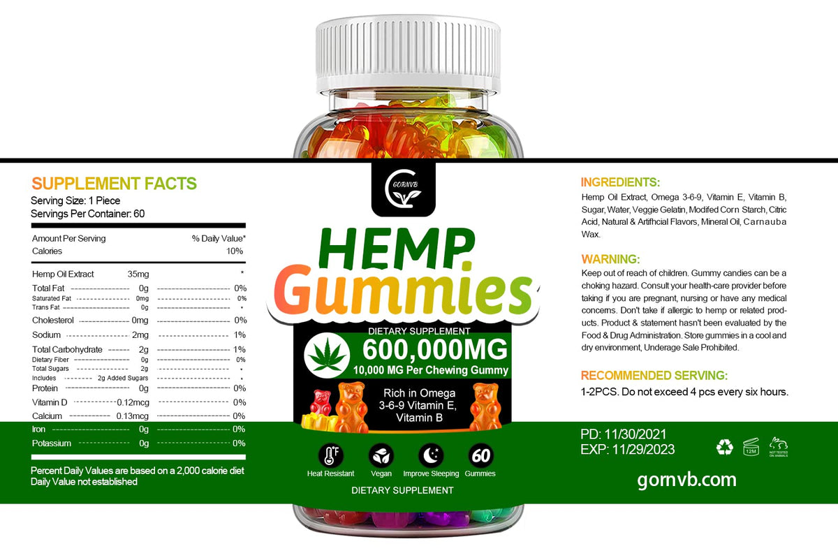 High Potency Hemp Gummies 600,000 Extra Strength Vegan Gluten-Free H22852