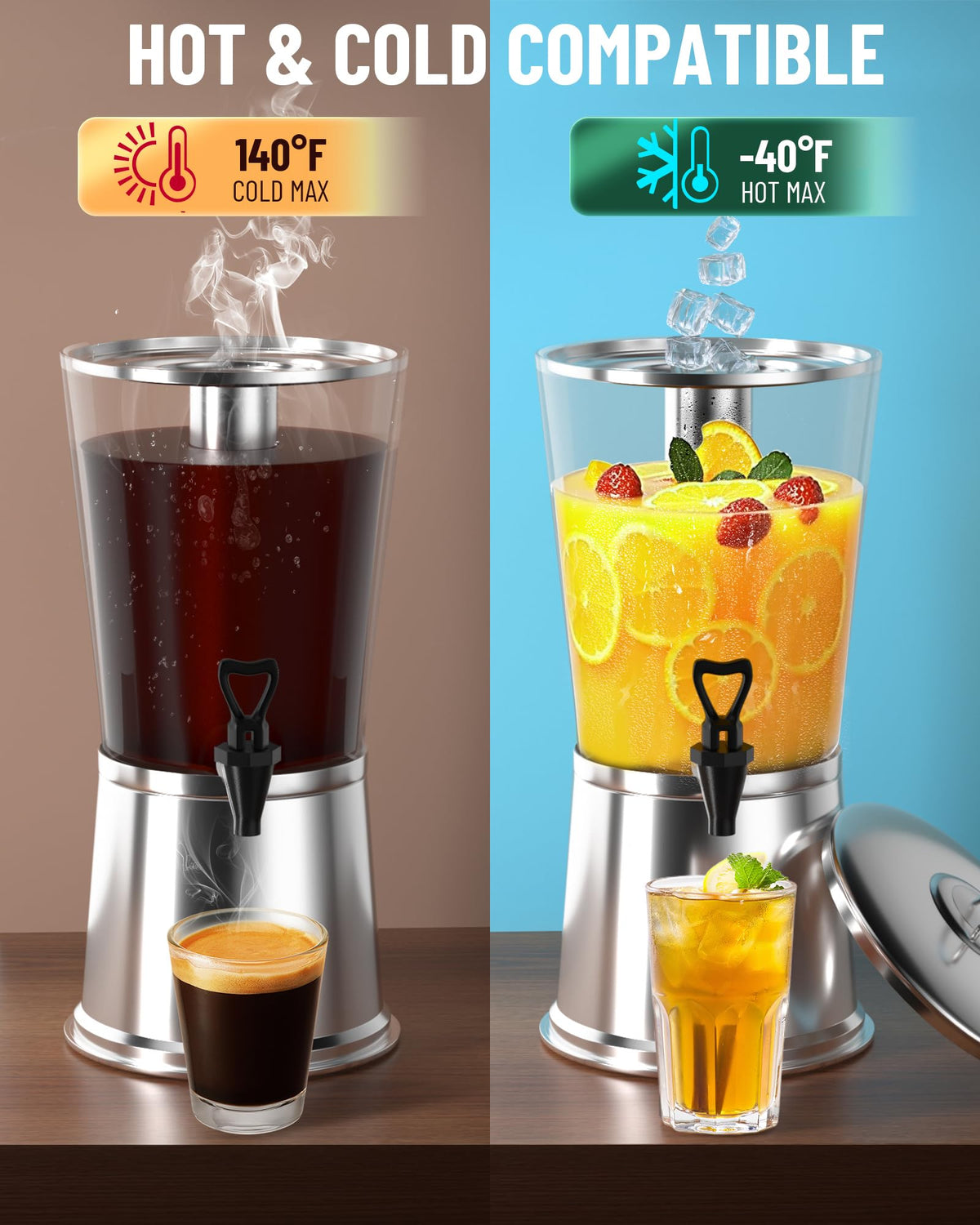 Stainless Steel Beverage Dispenser with Stand, 2 Gallons E4226