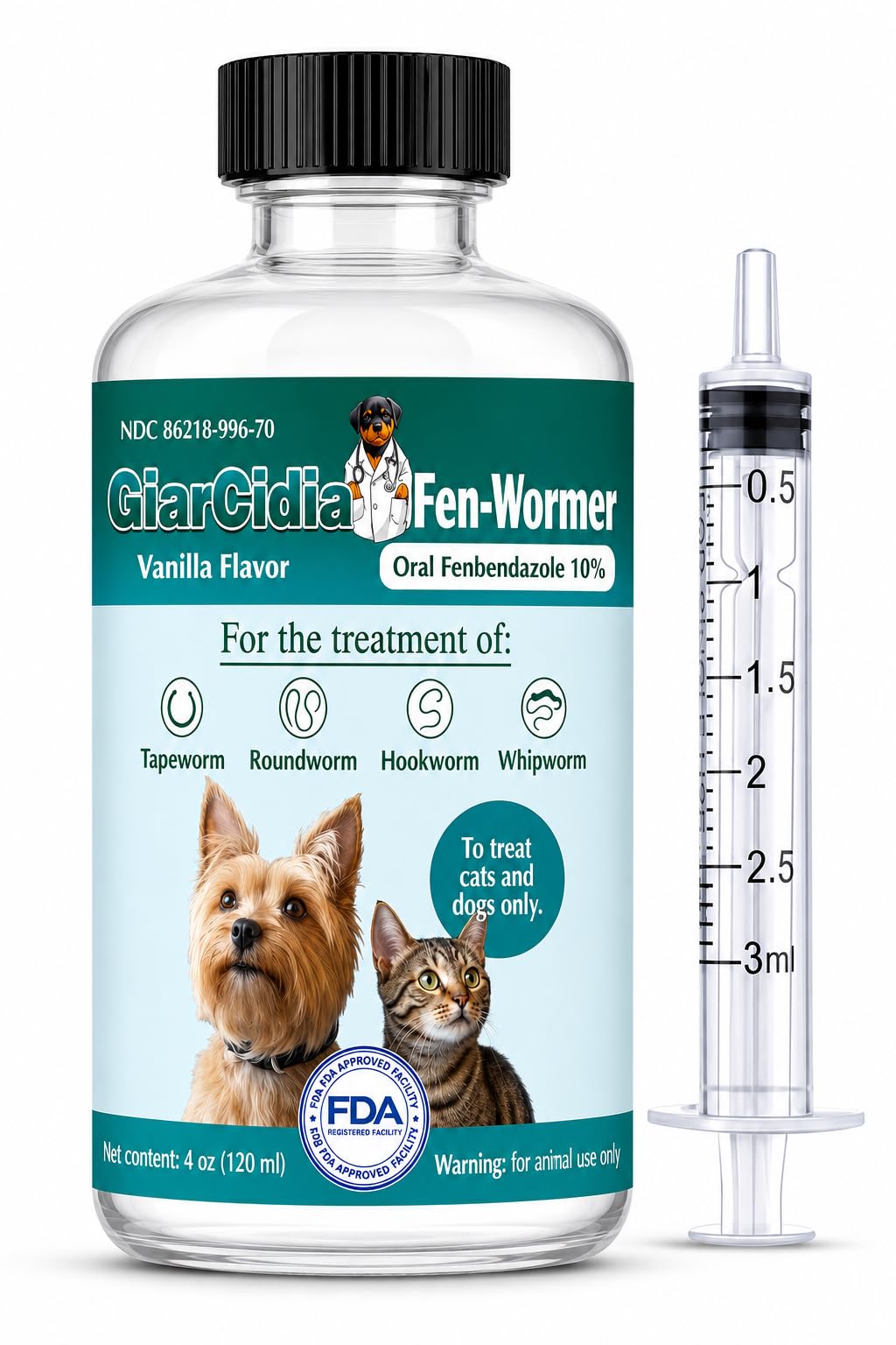 4 oz Vanilla Flavour Liquid Dog & Cat Dewormer with Syringe Z39419
