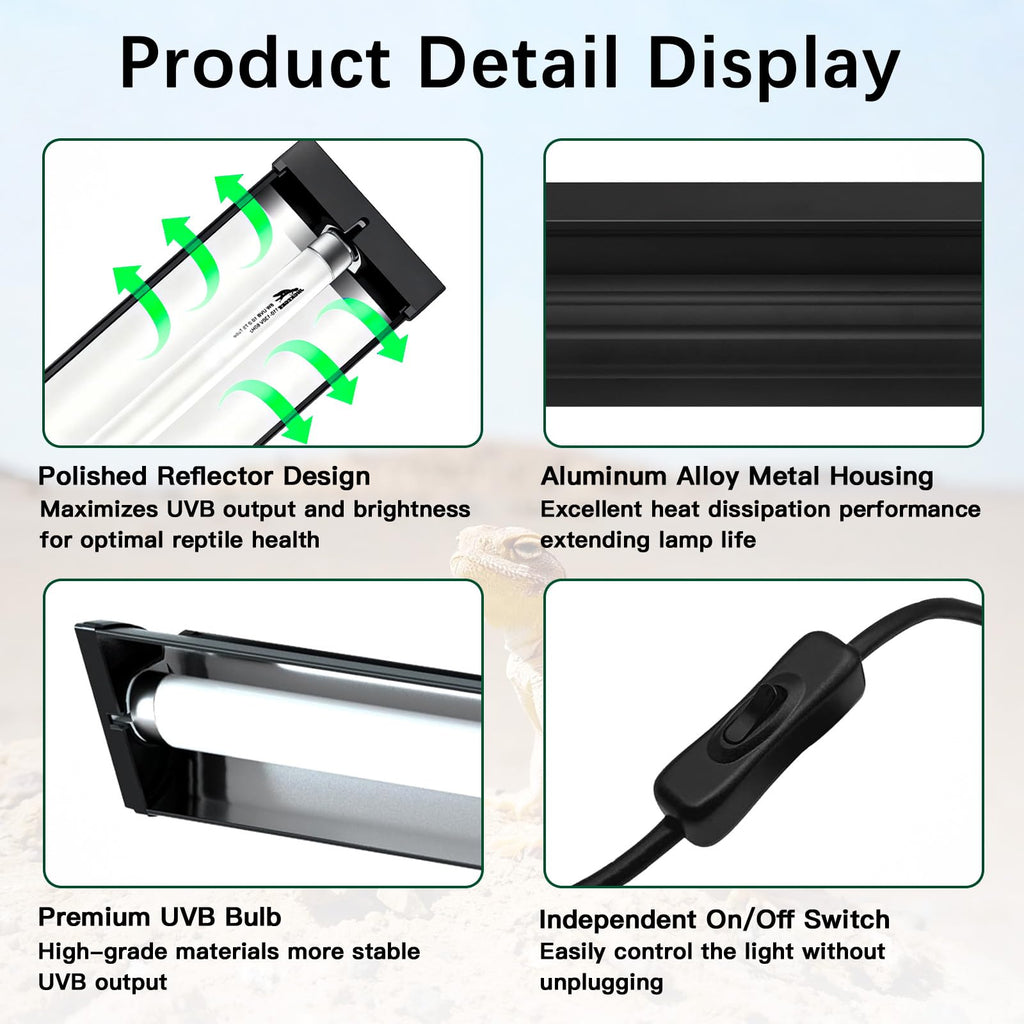 8W UVA UVB Reptile Light Fixture Combo Kit X82033