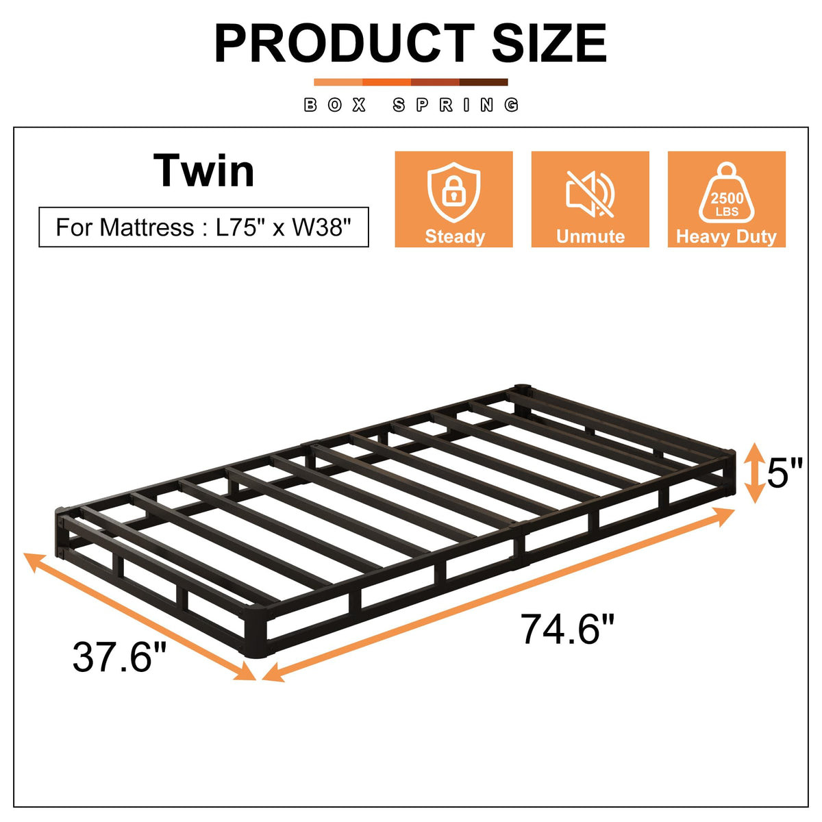 5 Inch Twin Box Spring Bed Base Mattress Foundation J6343