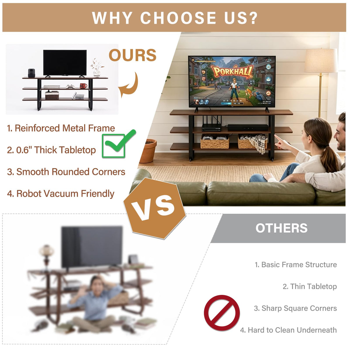 Walnut 3-Tier TV Stand X338