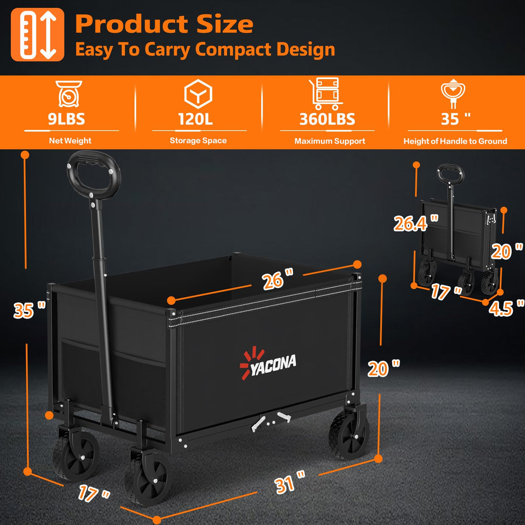 3 in 1 Foldable Wagon Cart with Sturdy Wheels H2667