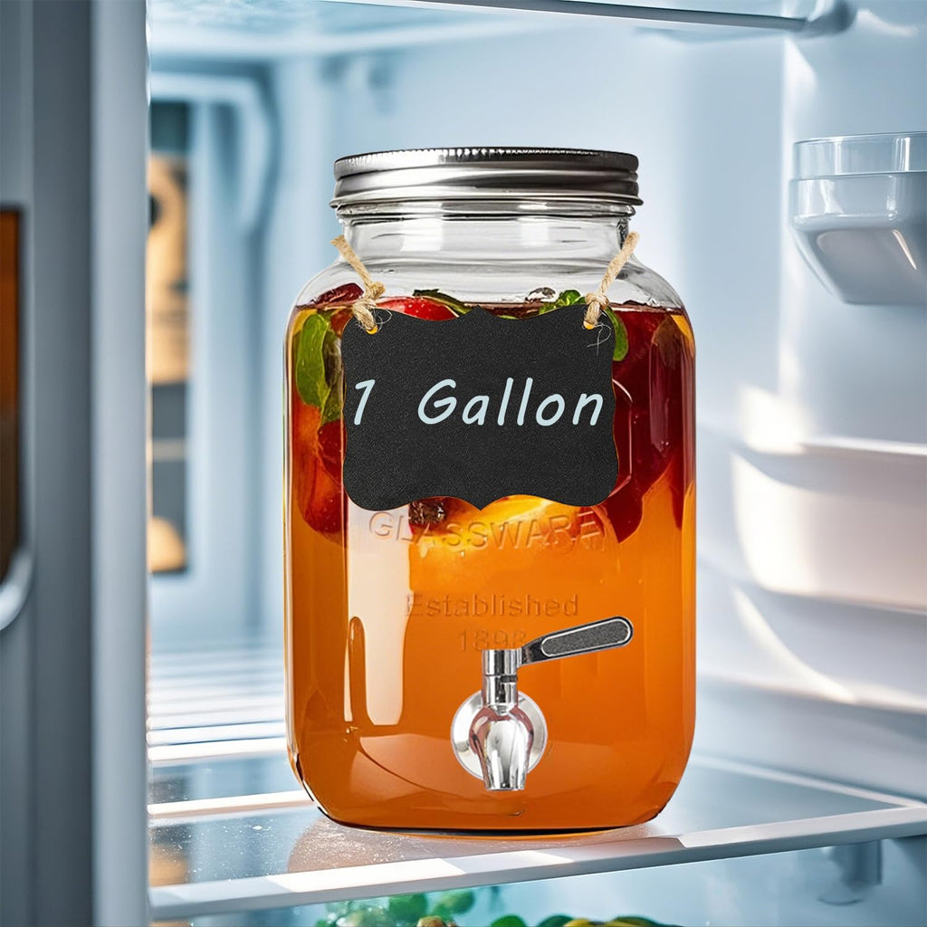 1 Gallon Glass Drink Dispenser with Stand, 2 Pack Beverage Dispenser with Spigot H59180