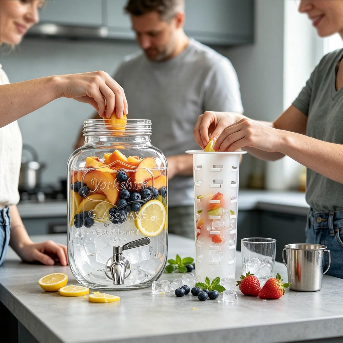 1 Gallon Glass Drink Dispenser with Stand, 2 Pack Beverage Dispenser with Spigot H59180