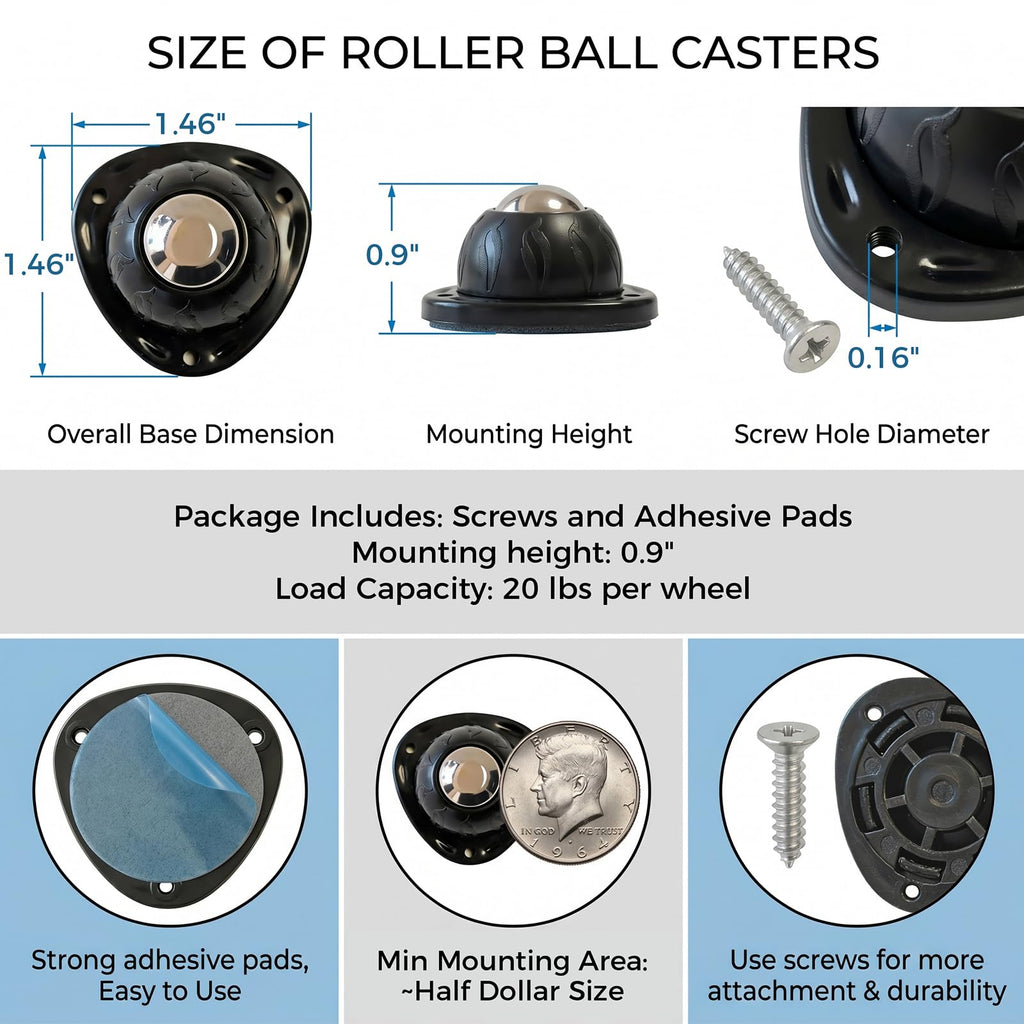 Black 4pcs Self Adhesive Caster Wheels A471