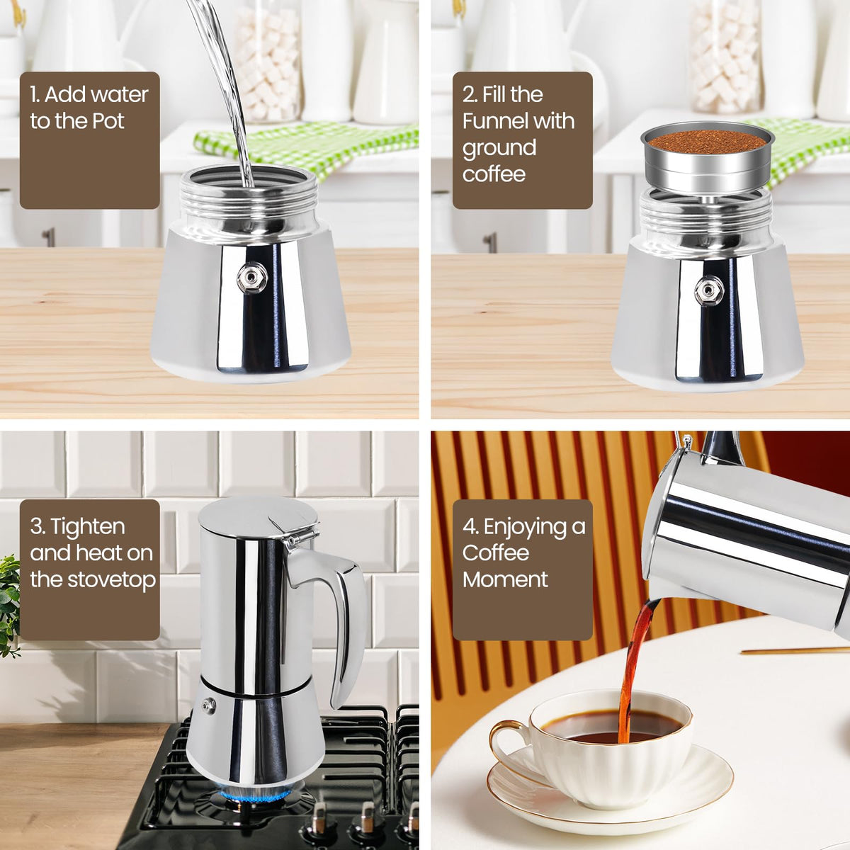 12 Cup 304 Stainless Steel Moka Pot D588