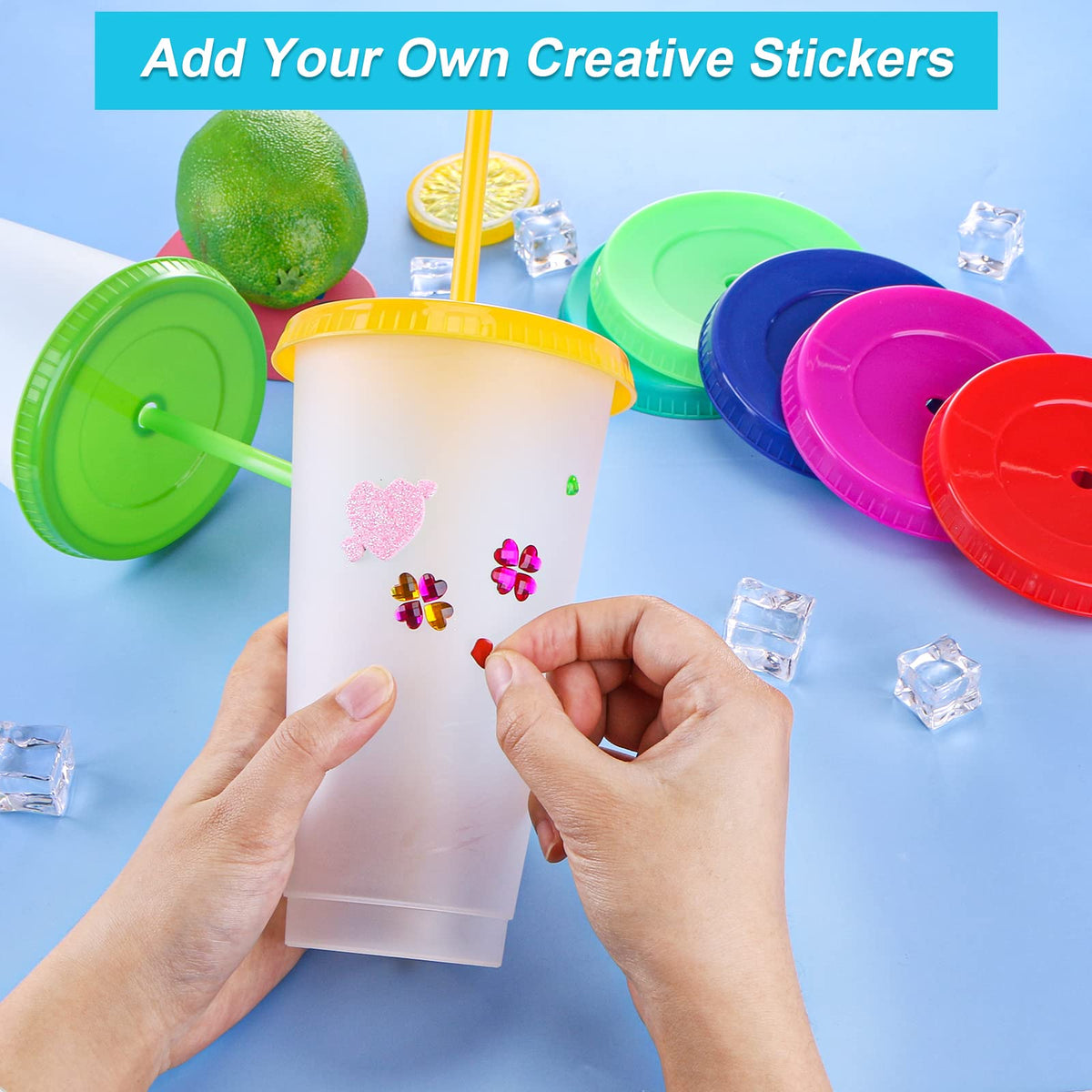 24 Pack Clear Plastic Tumblers with Lids and Straws B984445