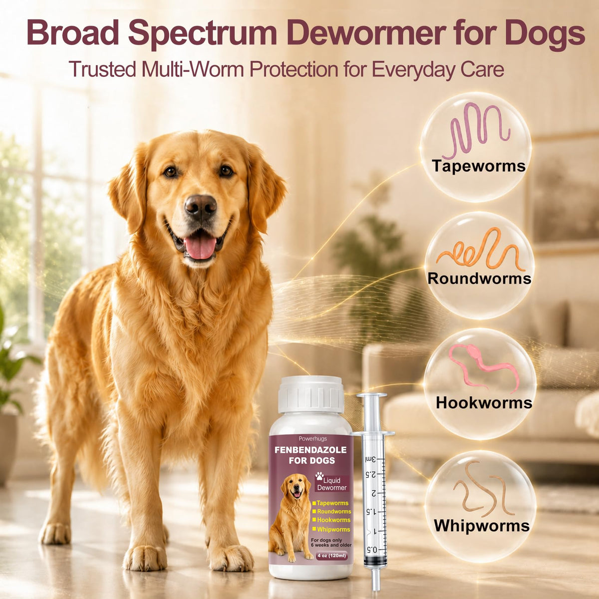 Dog Dewormer for Tapeworms, Roundworms, Hookworms and Whipworms U765878