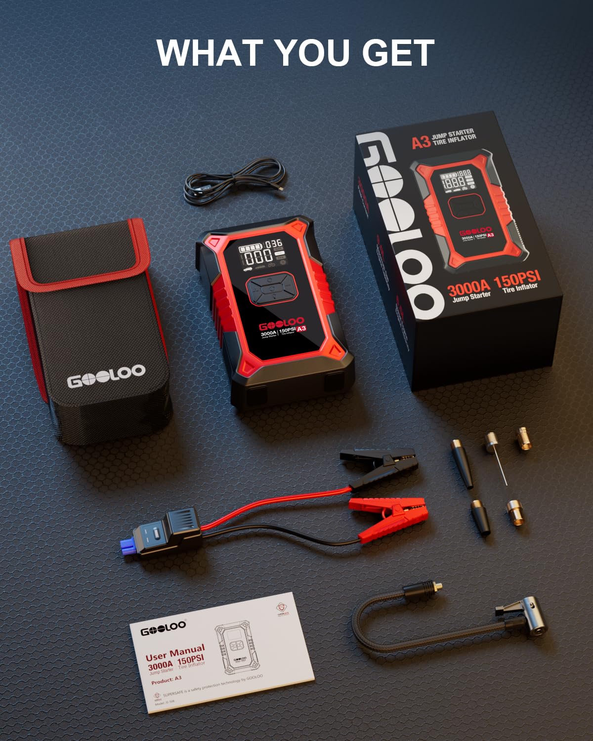 12V 3000A Portable Jump Starter with Air Compressor M43975