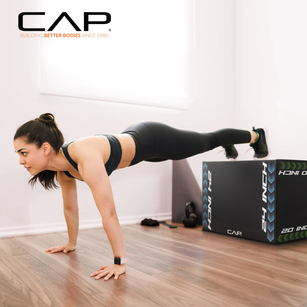 3-in-1 Foam Plyometric Jump Box, 20/24/28-Inch Heights, Black B597183
