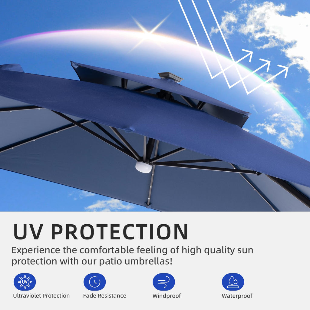 9x9 FT Cantilever Offset Patio Umbrella with Lights & Base T7183